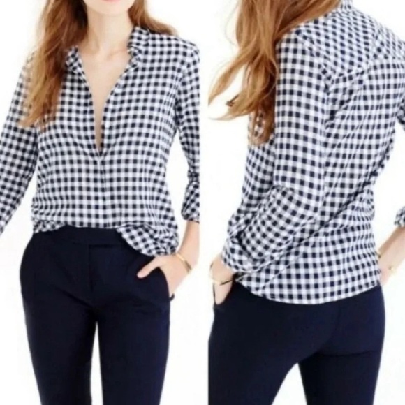 J. Crew Perfect Button Down Shirt Gingham Black White size 0 - Picture 1 of 9